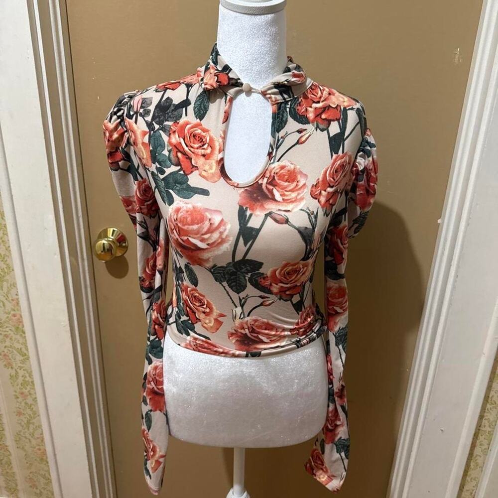 Revamped pink cream floral blouse